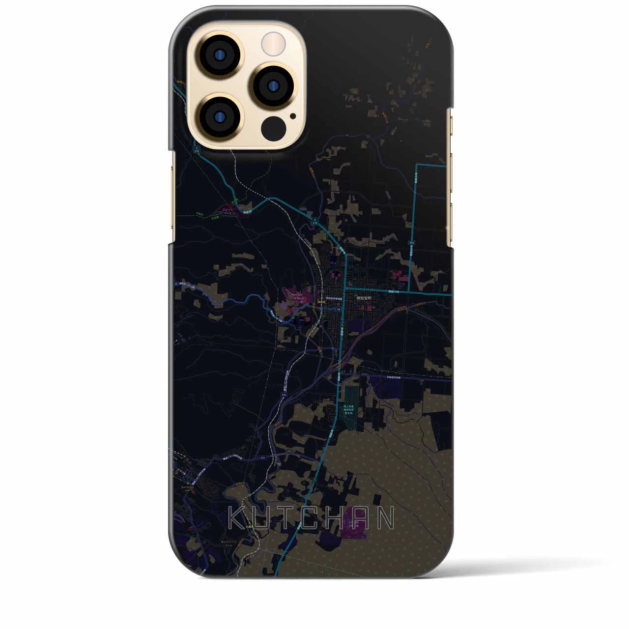 【倶知安】地図柄iPhoneケース（バックカバータイプ・ブラック）iPhone 12 Pro Max 用