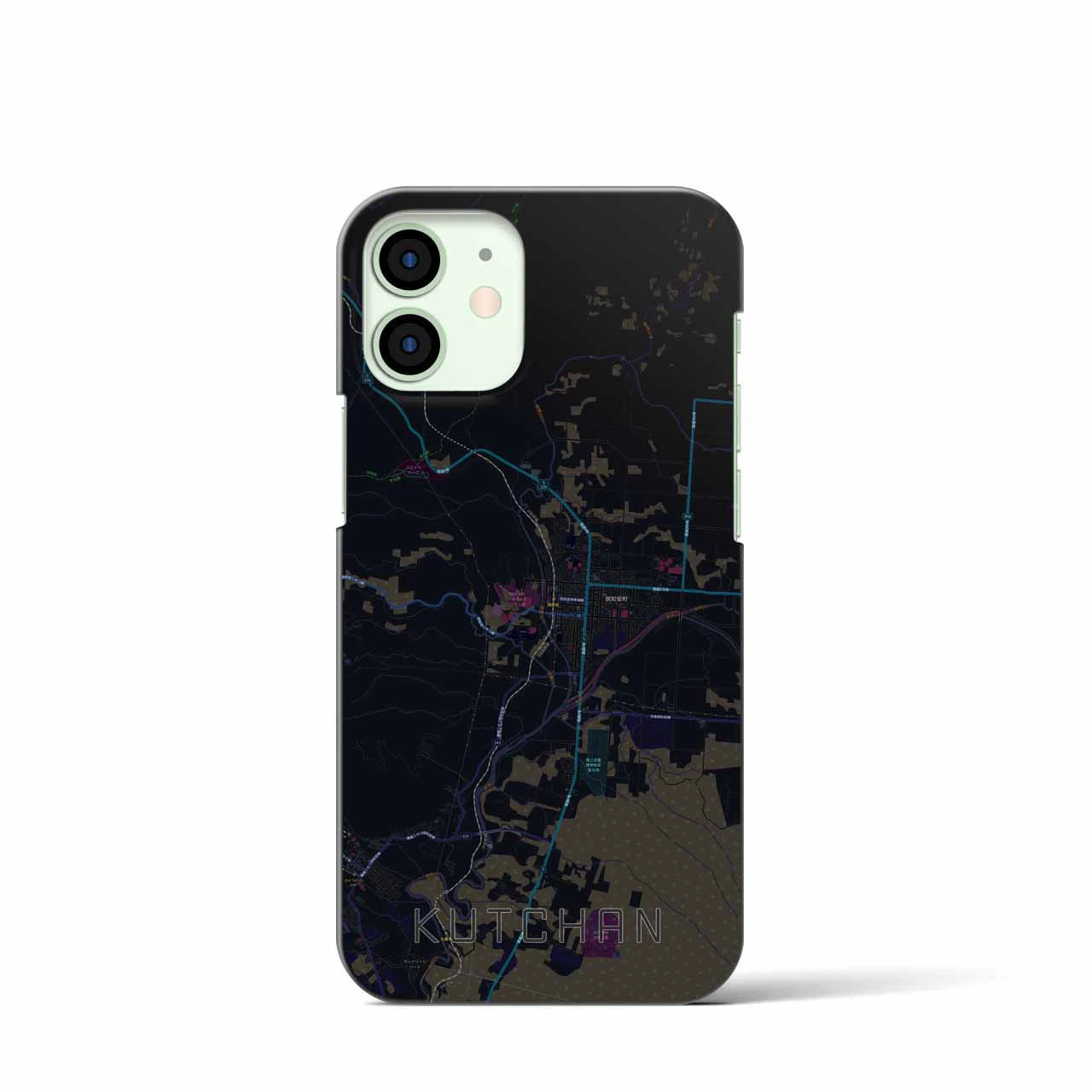 【倶知安】地図柄iPhoneケース（バックカバータイプ・ブラック）iPhone 12 mini 用