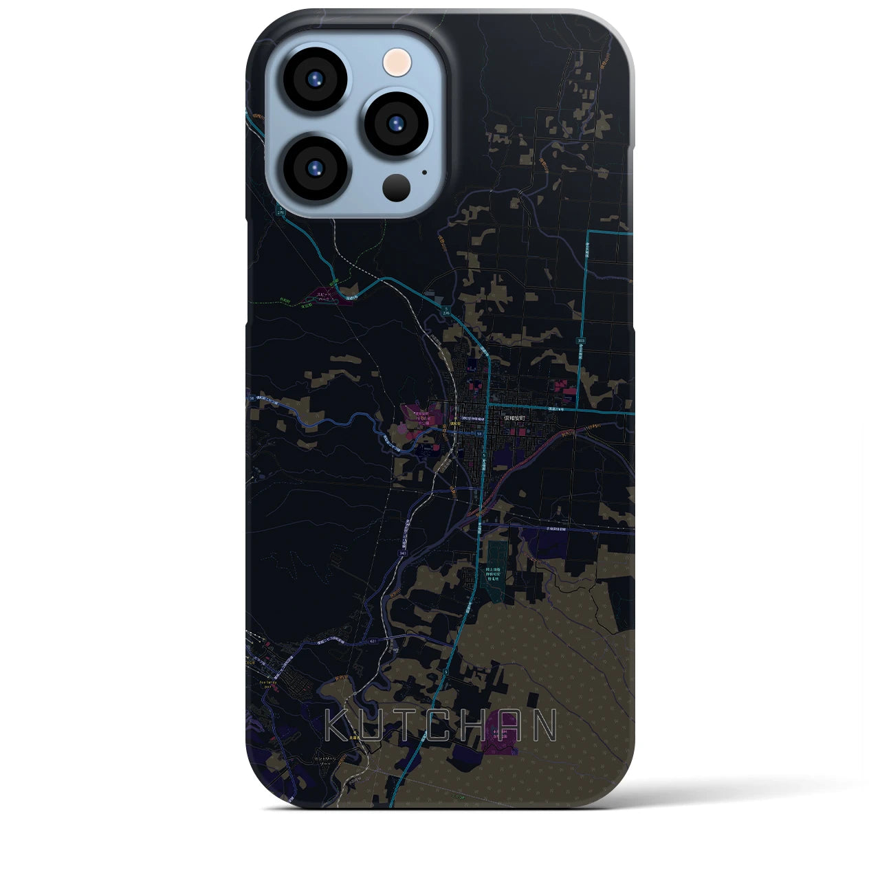 【倶知安】地図柄iPhoneケース（バックカバータイプ・ブラック）iPhone 13 Pro Max 用