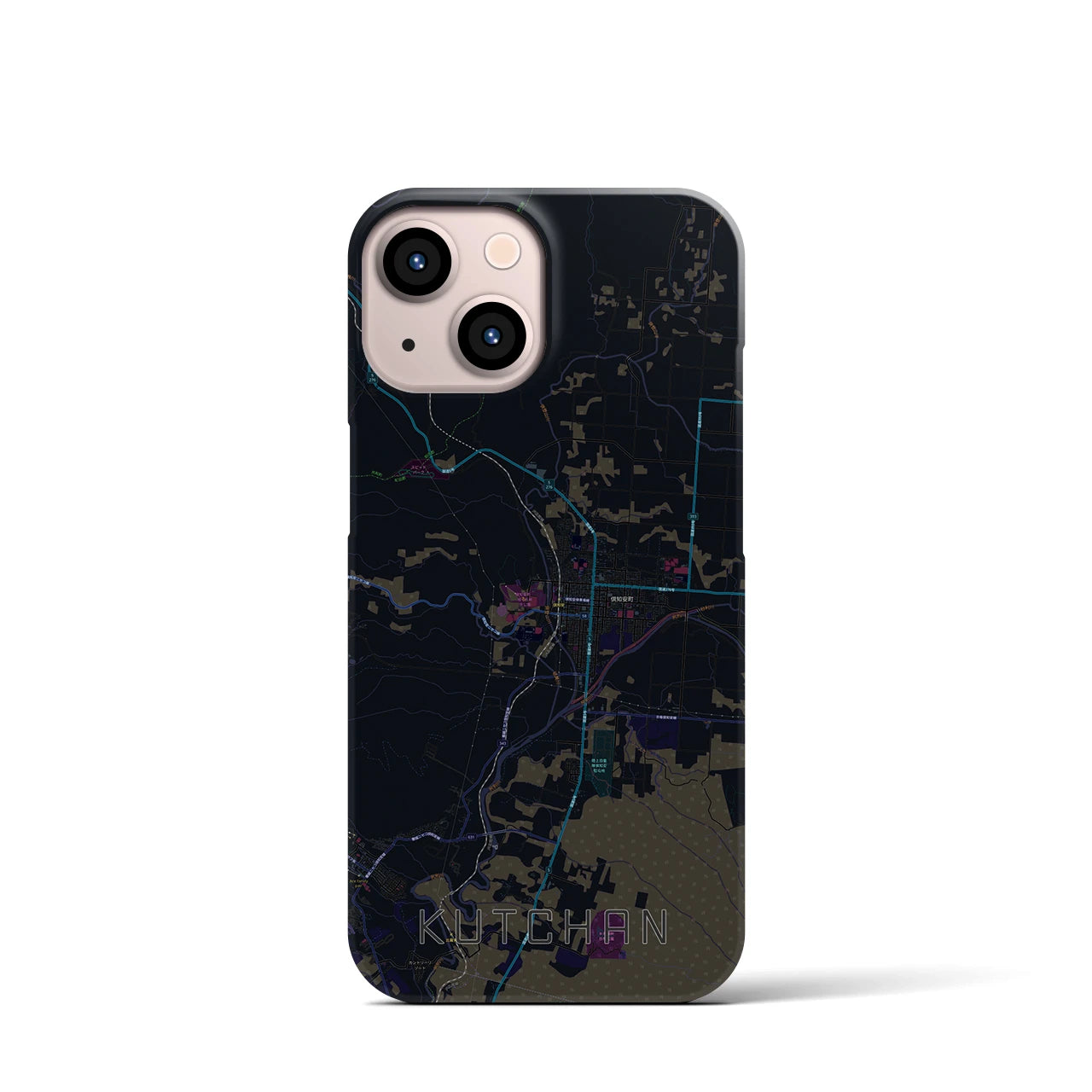 【倶知安】地図柄iPhoneケース（バックカバータイプ・ブラック）iPhone 13 mini 用
