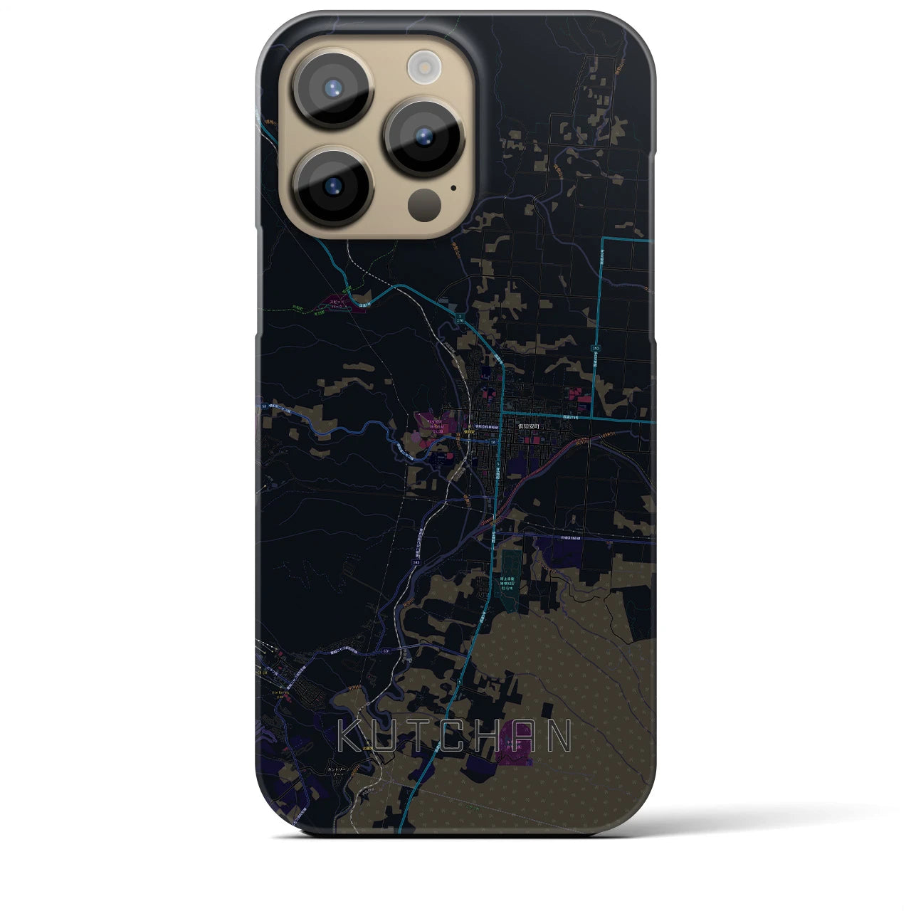 【倶知安】地図柄iPhoneケース（バックカバータイプ・ブラック）iPhone 14 Pro Max 用