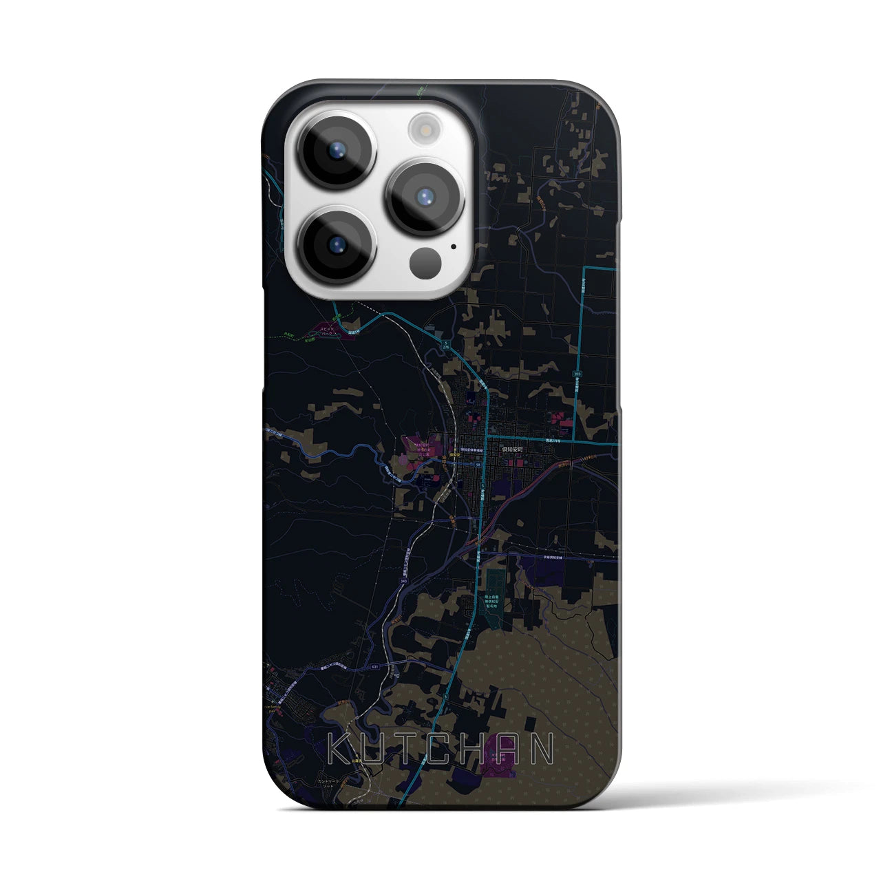 【倶知安】地図柄iPhoneケース（バックカバータイプ・ブラック）iPhone 14 Pro 用