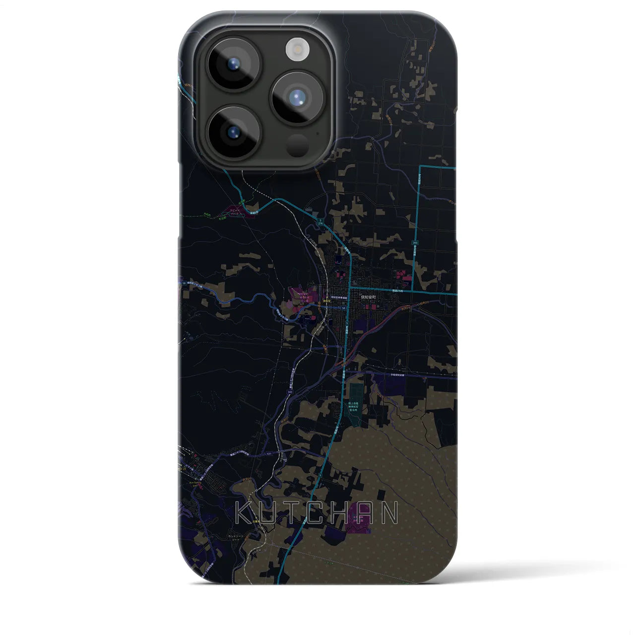 【倶知安】地図柄iPhoneケース（バックカバータイプ・ブラック）iPhone 15 Pro Max 用