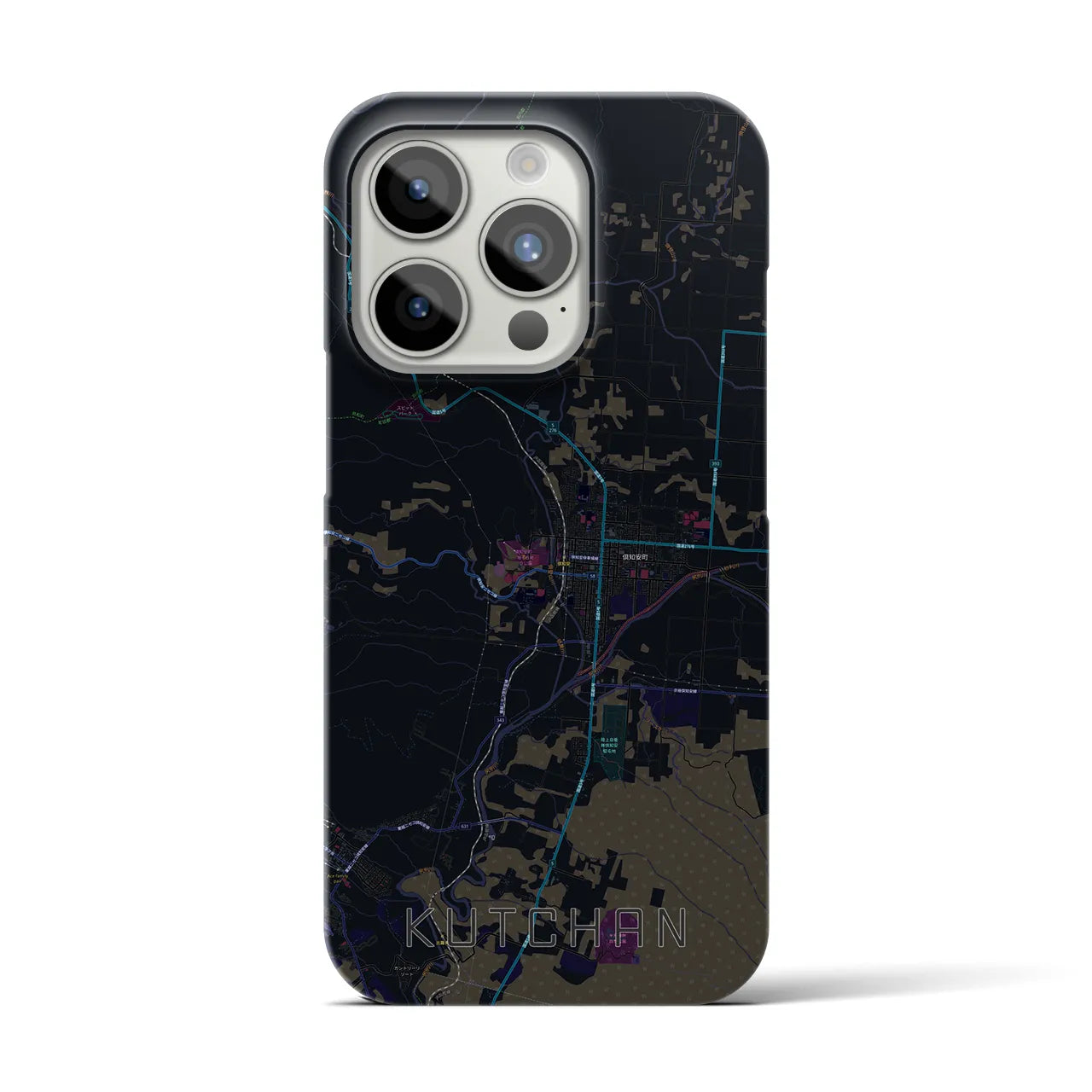 【倶知安】地図柄iPhoneケース（バックカバータイプ・ブラック）iPhone 15 Pro 用