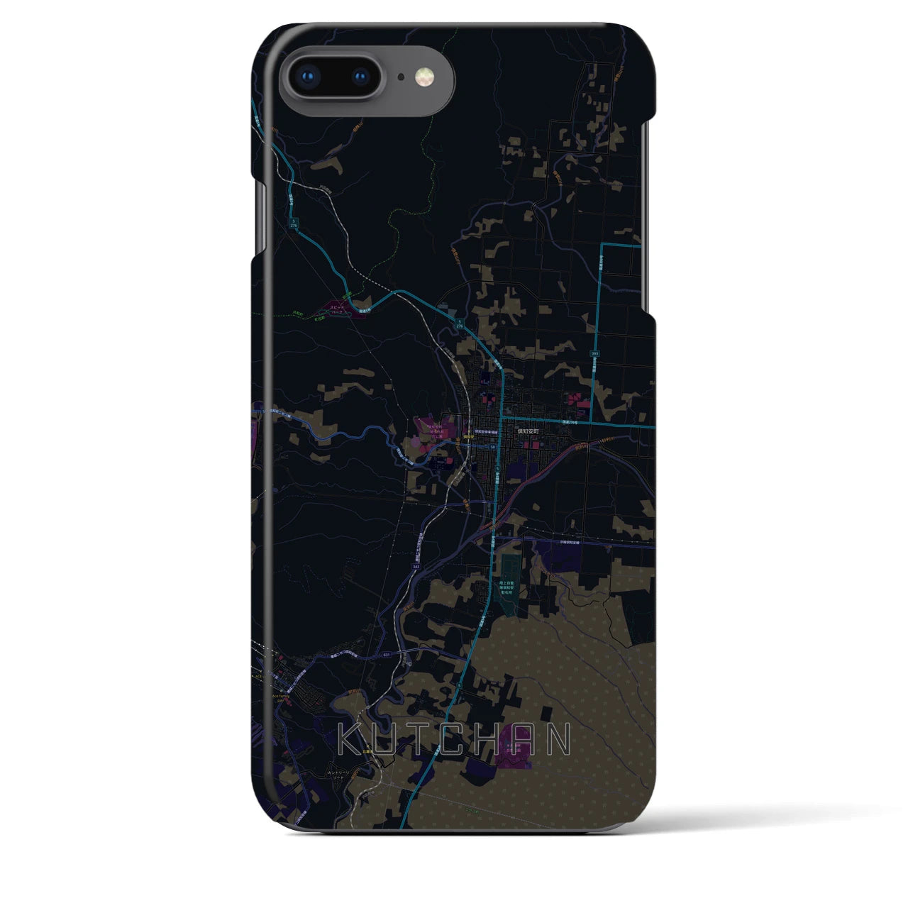 【倶知安】地図柄iPhoneケース（バックカバータイプ・ブラック）iPhone 8Plus /7Plus / 6sPlus / 6Plus 用