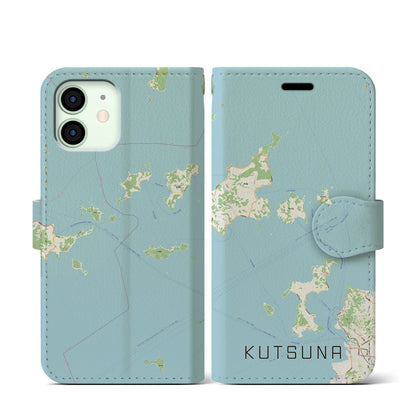 【忽那（愛媛県）】地図柄iPhoneケース（手帳タイプ）ナチュラル・iPhone 12 mini 用