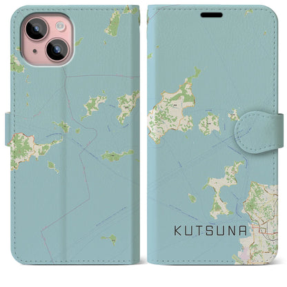 【忽那（愛媛県）】地図柄iPhoneケース（手帳タイプ）ナチュラル・iPhone 15 Plus 用