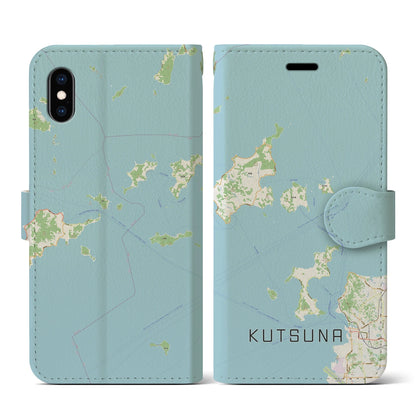 【忽那（愛媛県）】地図柄iPhoneケース（手帳タイプ）ナチュラル・iPhone XS / X 用