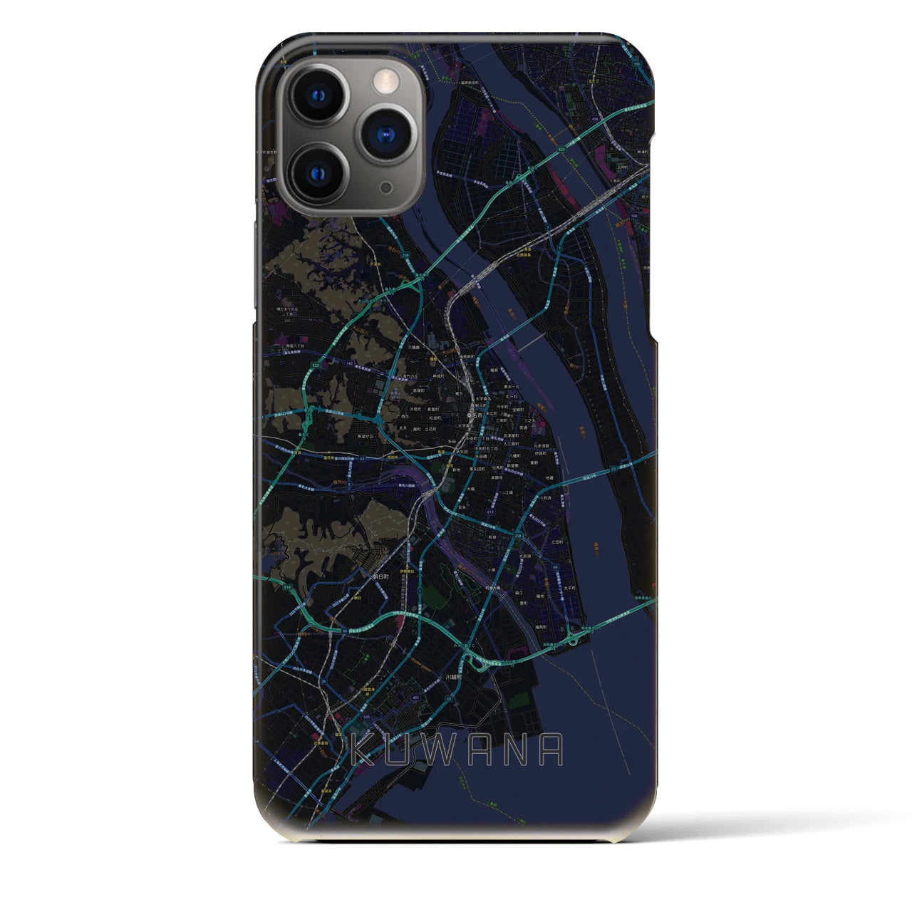 【桑名】地図柄iPhoneケース（バックカバータイプ・ブラック）iPhone 11 Pro Max 用
