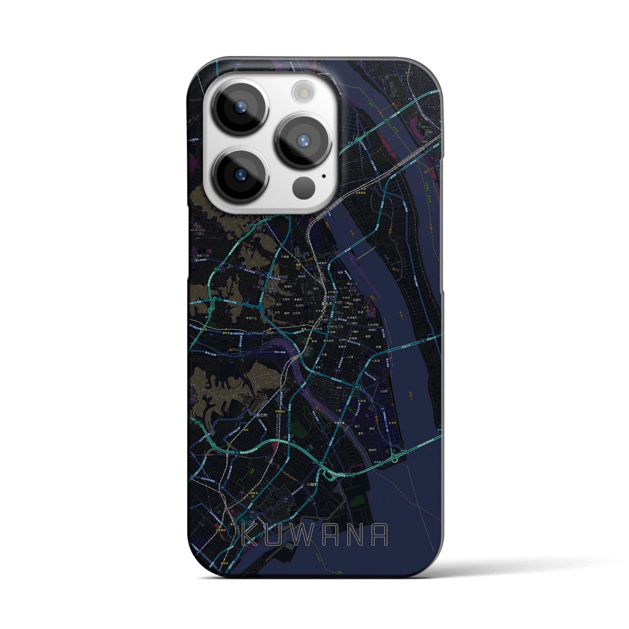 【桑名】地図柄iPhoneケース（バックカバータイプ・ブラック）iPhone 14 Pro 用