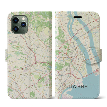 【桑名（三重県）】地図柄iPhoneケース（手帳タイプ）ナチュラル・iPhone 11 Pro 用