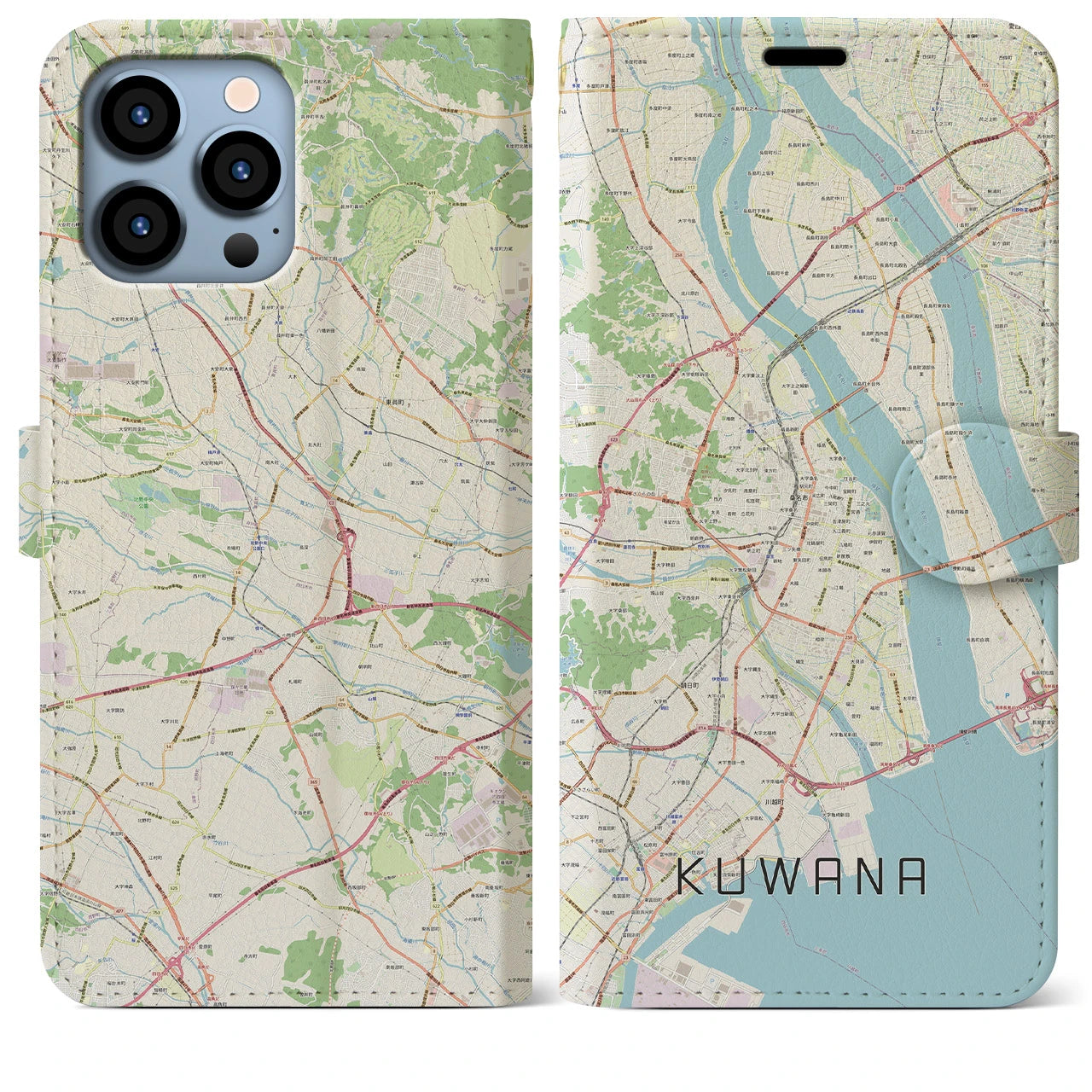 【桑名】地図柄iPhoneケース（手帳両面タイプ・ナチュラル）iPhone 13 Pro Max 用