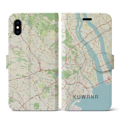 【桑名（三重県）】地図柄iPhoneケース（手帳タイプ）ナチュラル・iPhone XS / X 用