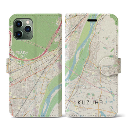 【樟葉（大阪府）】地図柄iPhoneケース（手帳タイプ）ナチュラル・iPhone 11 Pro 用