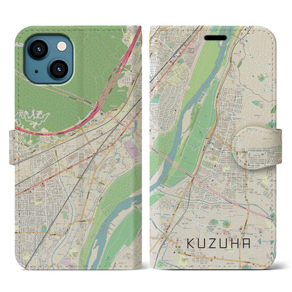 【樟葉（大阪府）】地図柄iPhoneケース（手帳タイプ）ナチュラル・iPhone 13 用