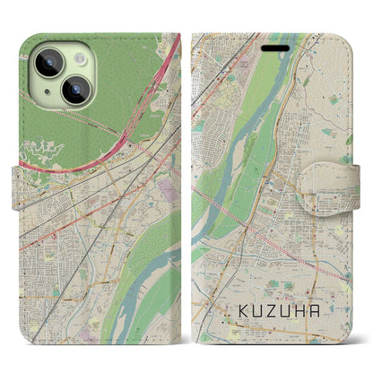 【樟葉（大阪府）】地図柄iPhoneケース（手帳タイプ）ナチュラル・iPhone 15 用