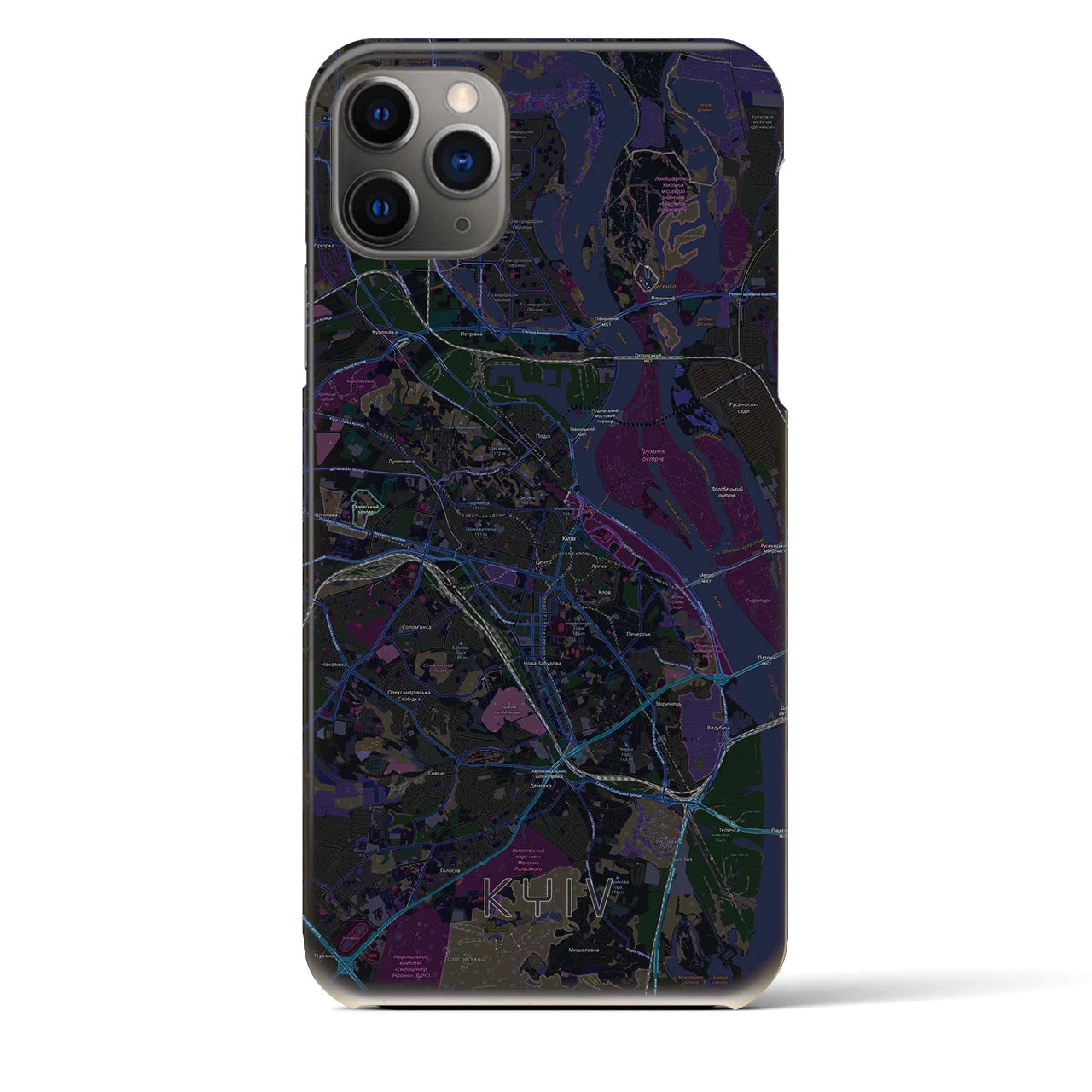 【キーウ】地図柄iPhoneケース（バックカバータイプ・ブラック）iPhone 11 Pro Max 用