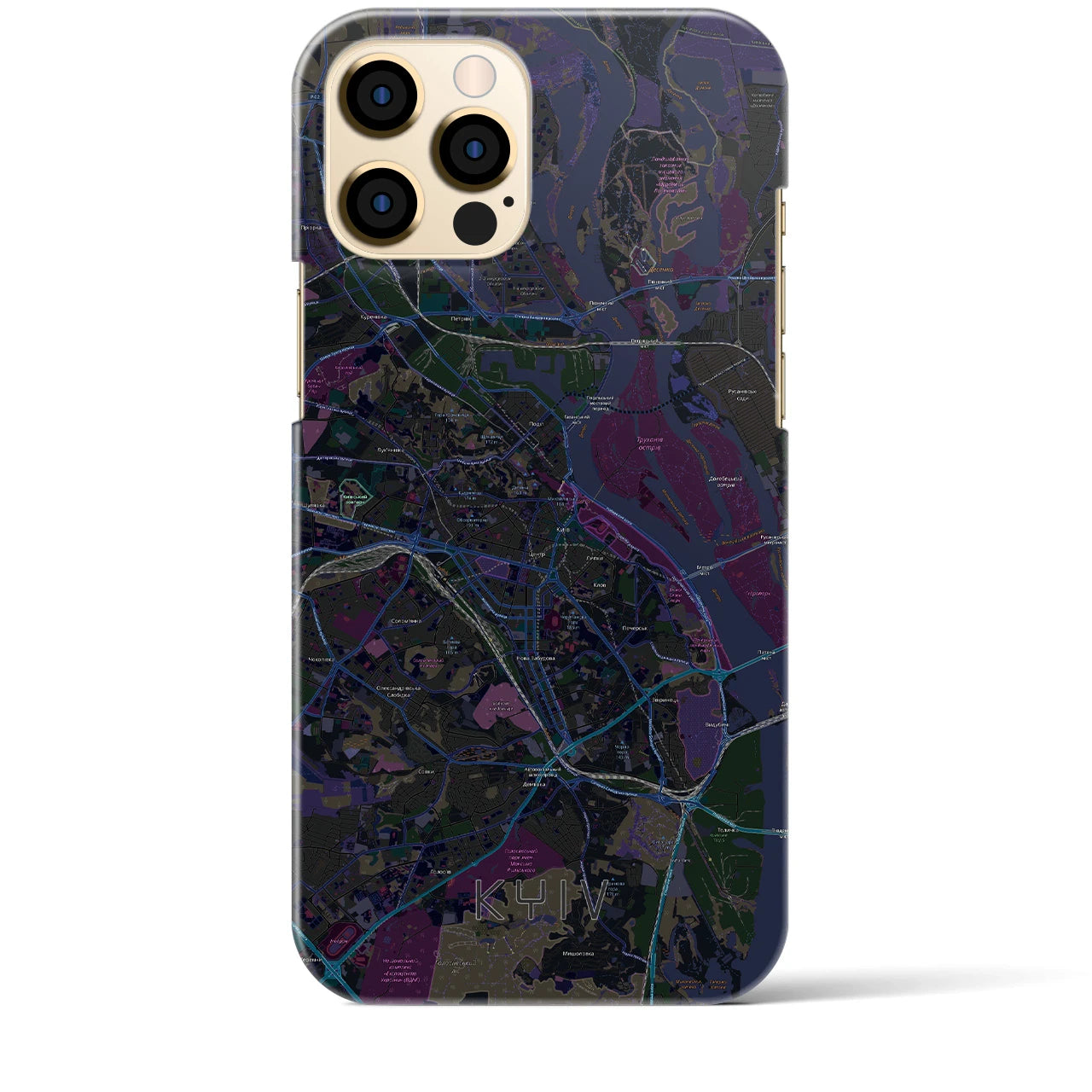 【キーウ】地図柄iPhoneケース（バックカバータイプ・ブラック）iPhone 12 Pro Max 用
