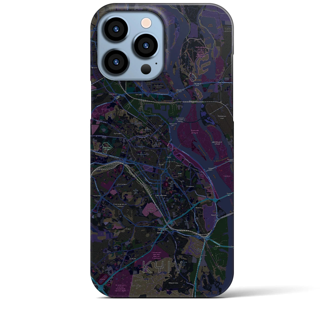 【キーウ】地図柄iPhoneケース（バックカバータイプ・ブラック）iPhone 13 Pro Max 用