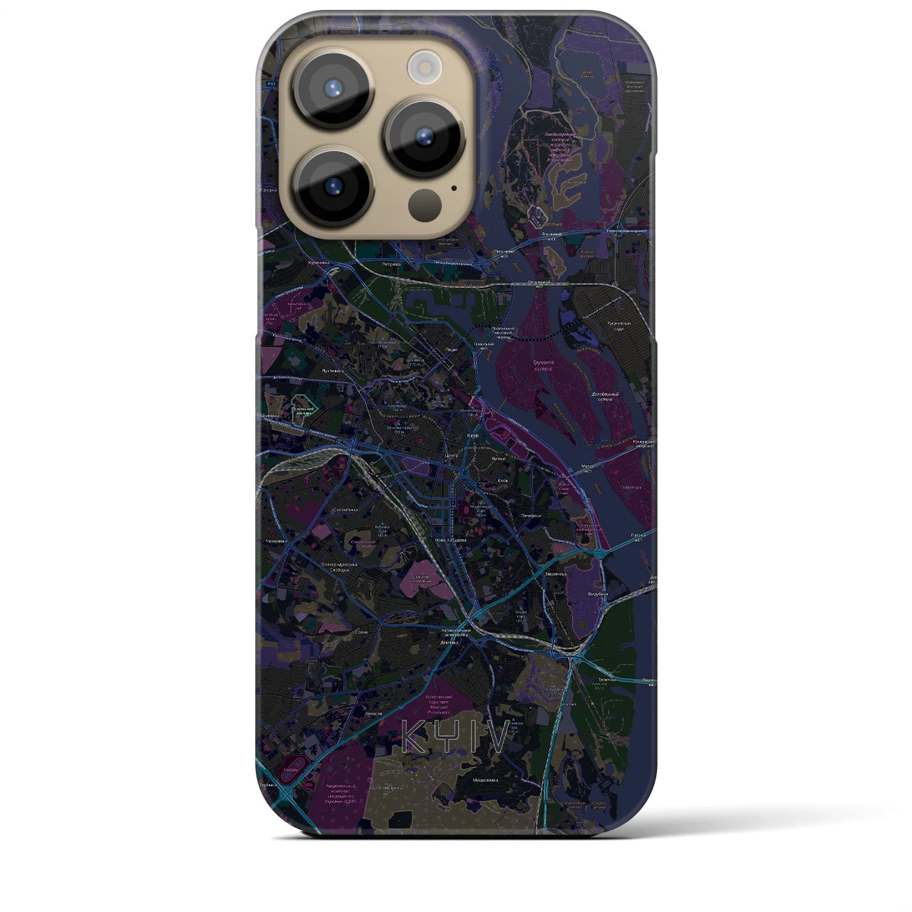 【キーウ】地図柄iPhoneケース（バックカバータイプ・ブラック）iPhone 14 Pro Max 用