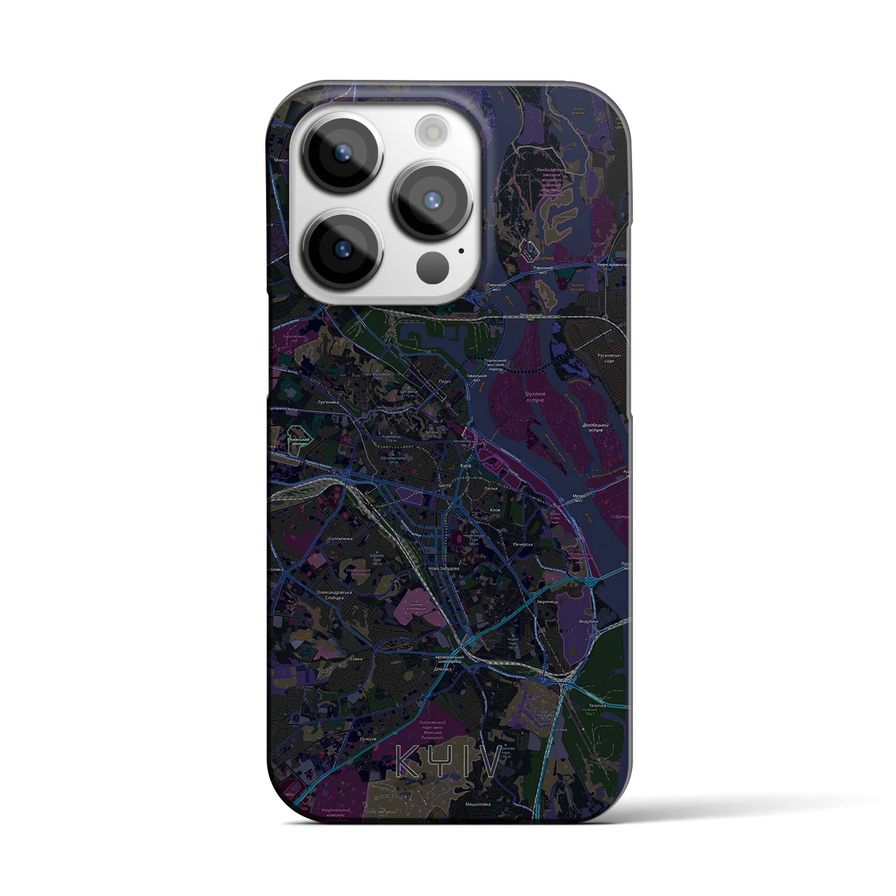 【キーウ】地図柄iPhoneケース（バックカバータイプ・ブラック）iPhone 14 Pro 用