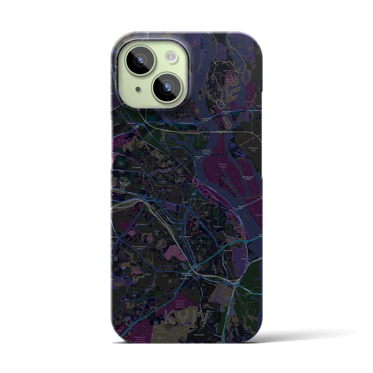 【キーウ】地図柄iPhoneケース（バックカバータイプ・ブラック）iPhone 15 用