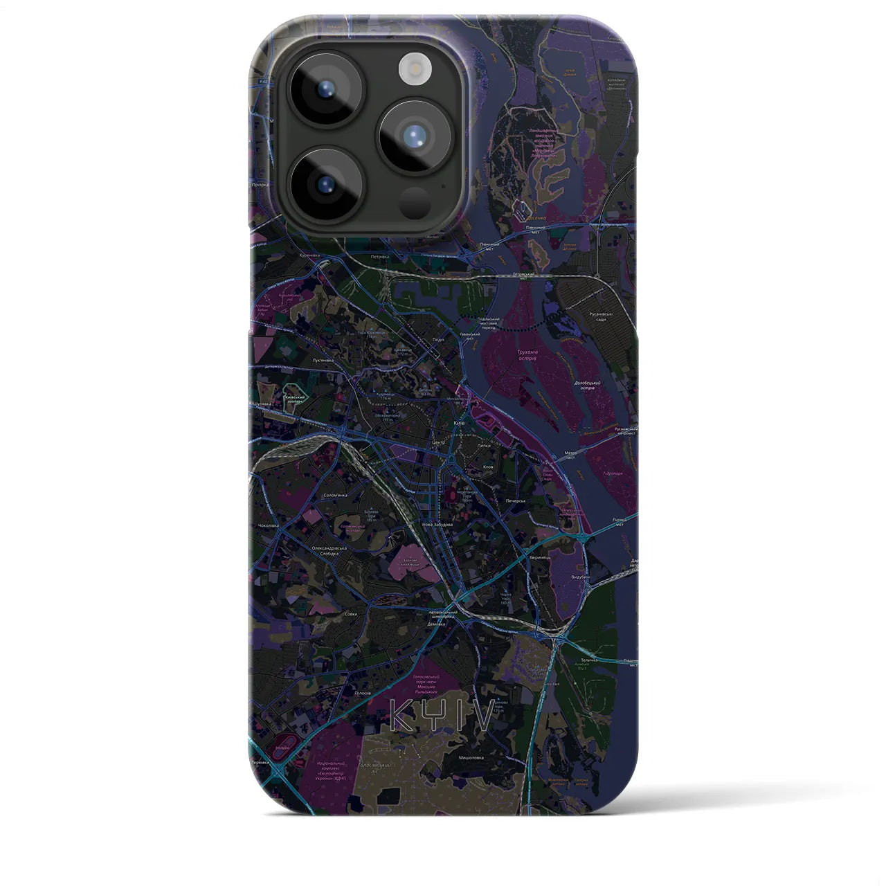 【キーウ】地図柄iPhoneケース（バックカバータイプ・ブラック）iPhone 15 Pro Max 用