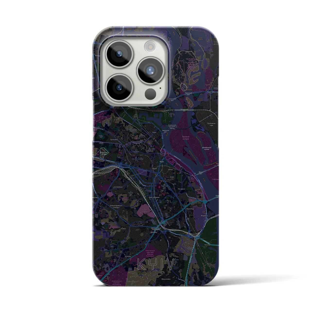 【キーウ】地図柄iPhoneケース（バックカバータイプ・ブラック）iPhone 15 Pro 用