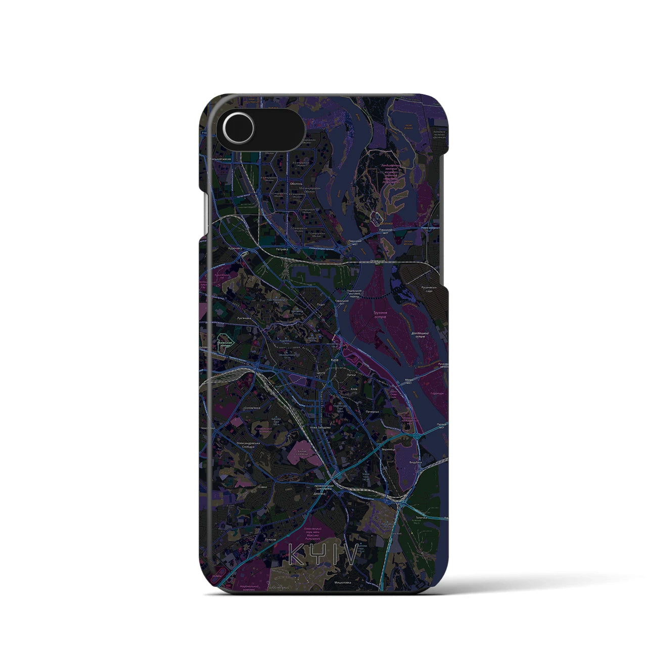 【キーウ】地図柄iPhoneケース（バックカバータイプ・ブラック）iPhone SE（第3 / 第2世代） / 8 / 7 / 6s / 6 用