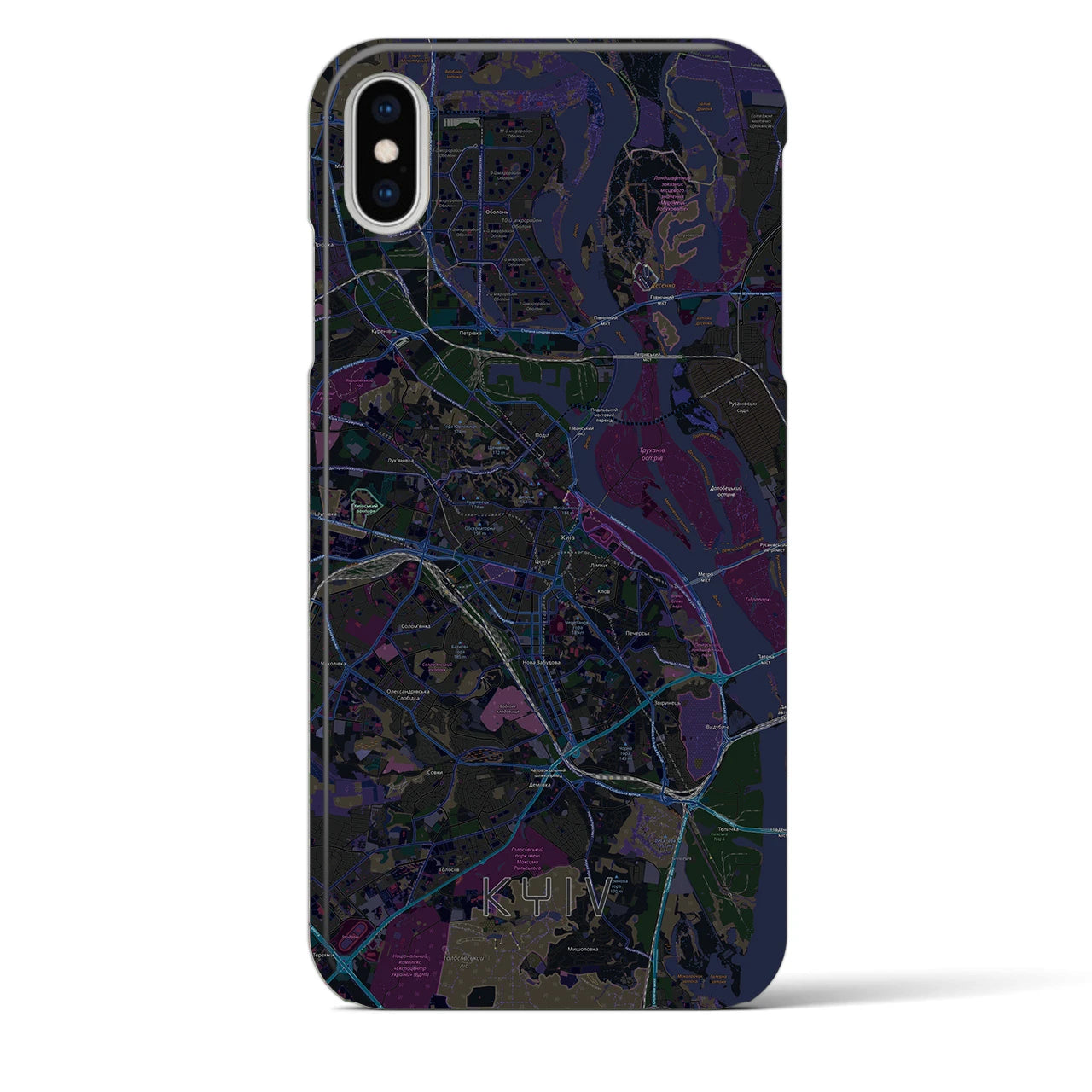 【キーウ】地図柄iPhoneケース（バックカバータイプ・ブラック）iPhone XS Max 用