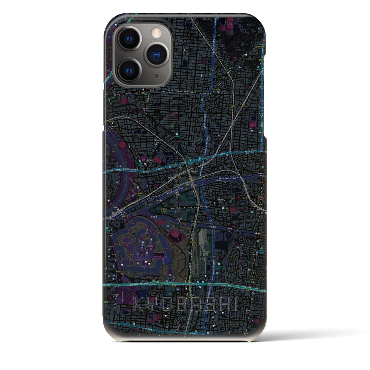 【京橋】地図柄iPhoneケース（バックカバータイプ・ブラック）iPhone 11 Pro Max 用