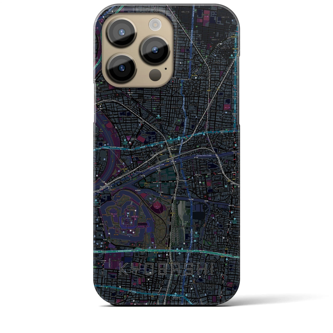 【京橋】地図柄iPhoneケース（バックカバータイプ・ブラック）iPhone 14 Pro Max 用