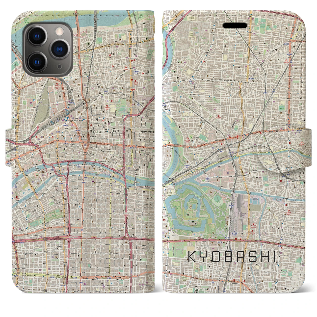 【京橋】地図柄iPhoneケース（手帳両面タイプ・ナチュラル）iPhone 11 Pro Max 用