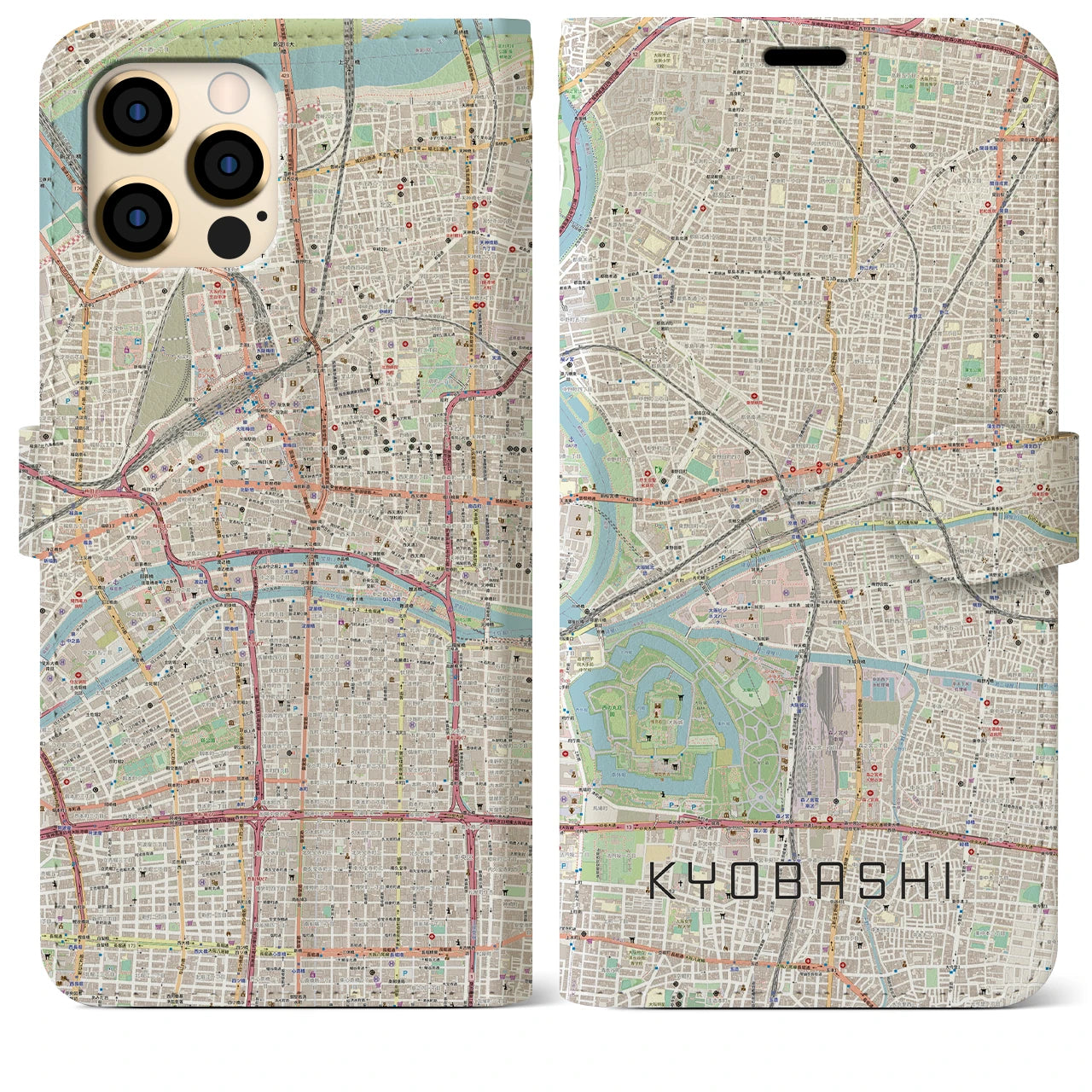 【京橋】地図柄iPhoneケース（手帳両面タイプ・ナチュラル）iPhone 12 Pro Max 用