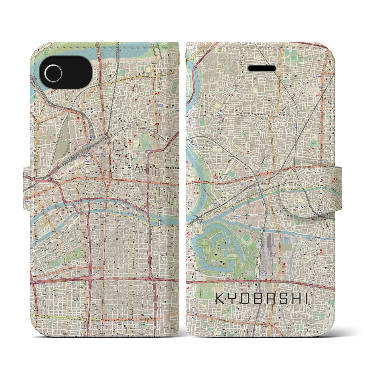 【京橋】地図柄iPhoneケース（手帳両面タイプ・ナチュラル）iPhone SE（第3 / 第2世代） / 8 / 7 / 6s / 6 用