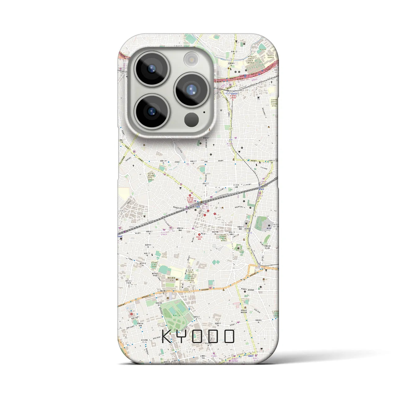 【経堂】地図柄iPhoneケース（バックカバータイプ・ナチュラル）iPhone 15 Pro 用