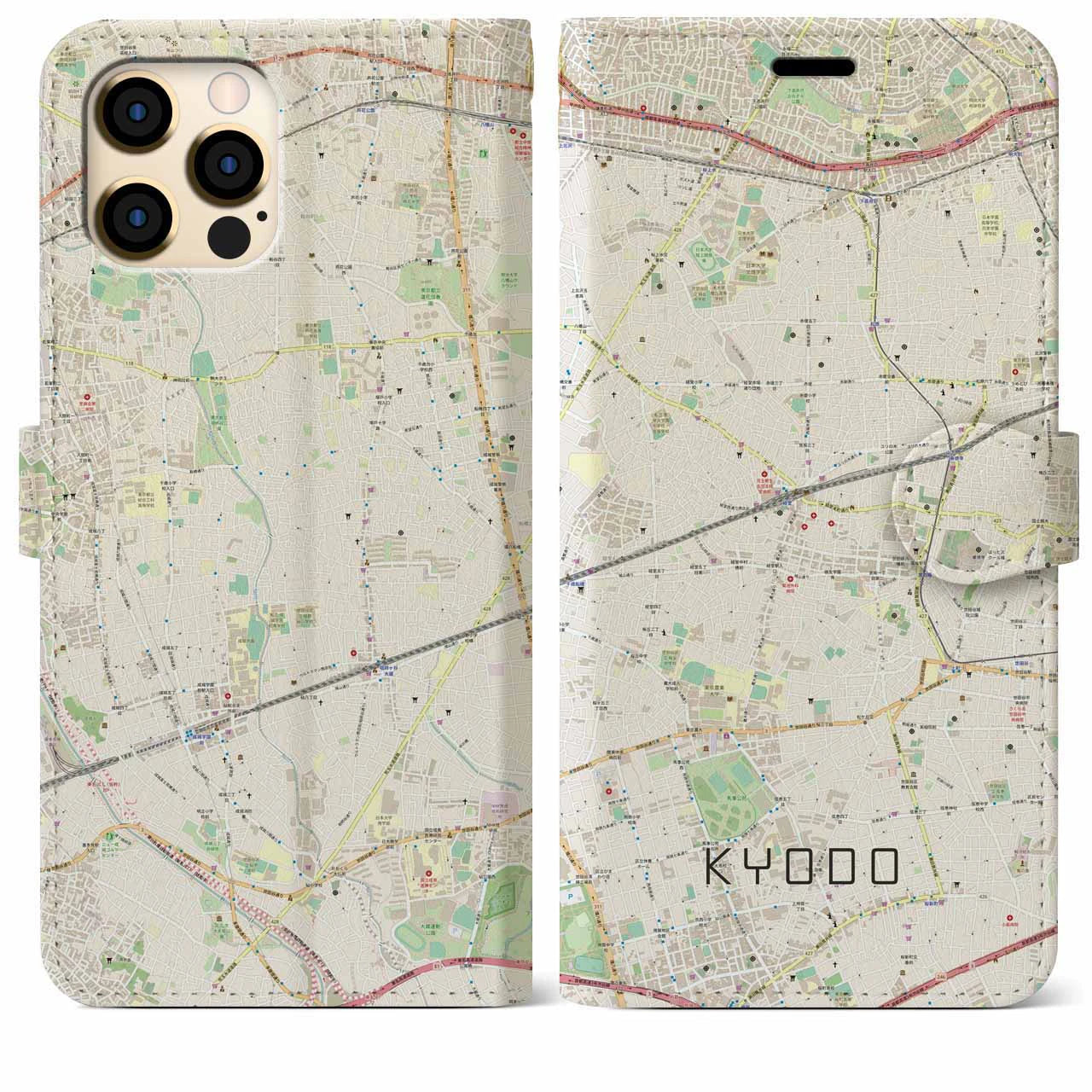 【経堂】地図柄iPhoneケース（手帳両面タイプ・ナチュラル）iPhone 12 Pro Max 用