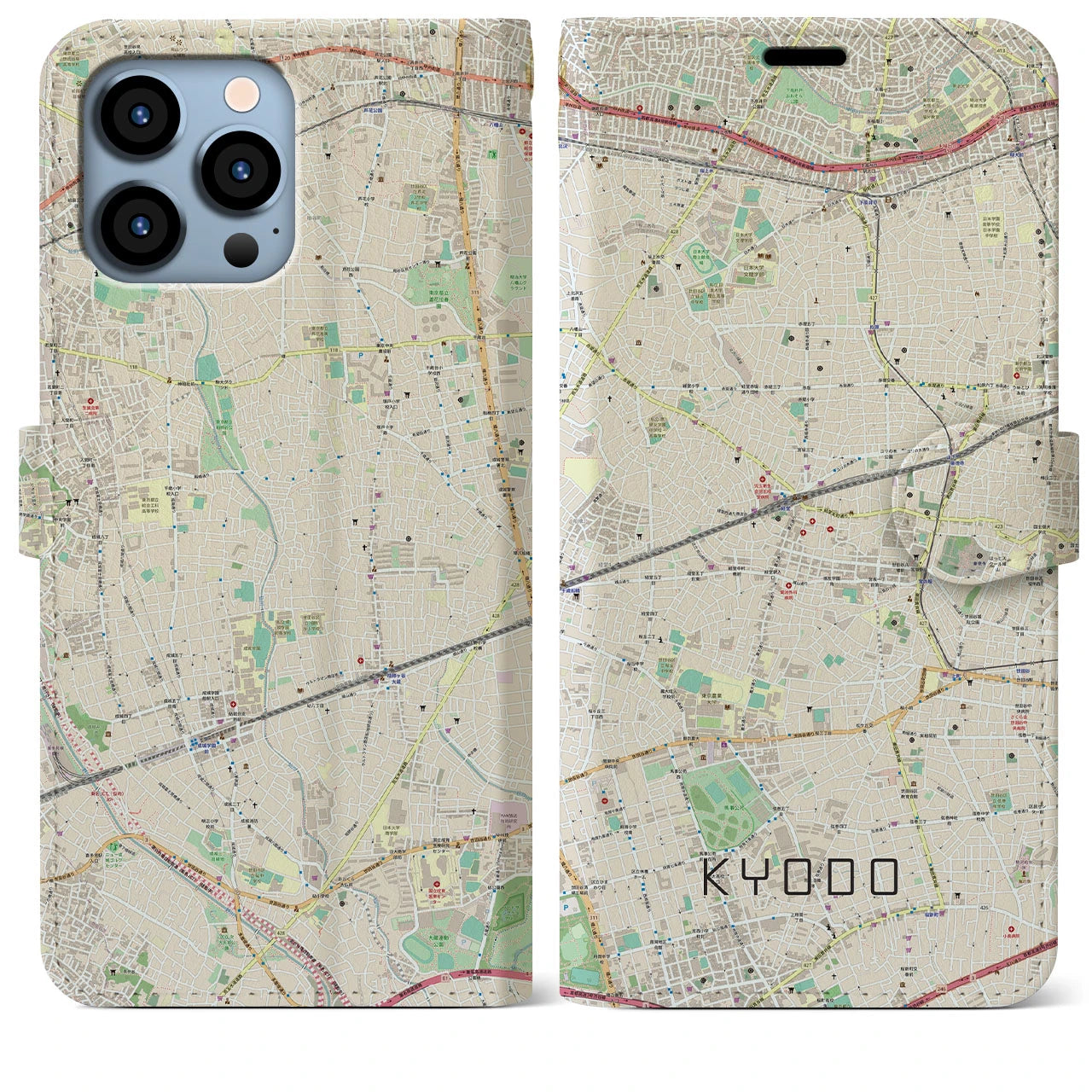 【経堂】地図柄iPhoneケース（手帳両面タイプ・ナチュラル）iPhone 13 Pro Max 用