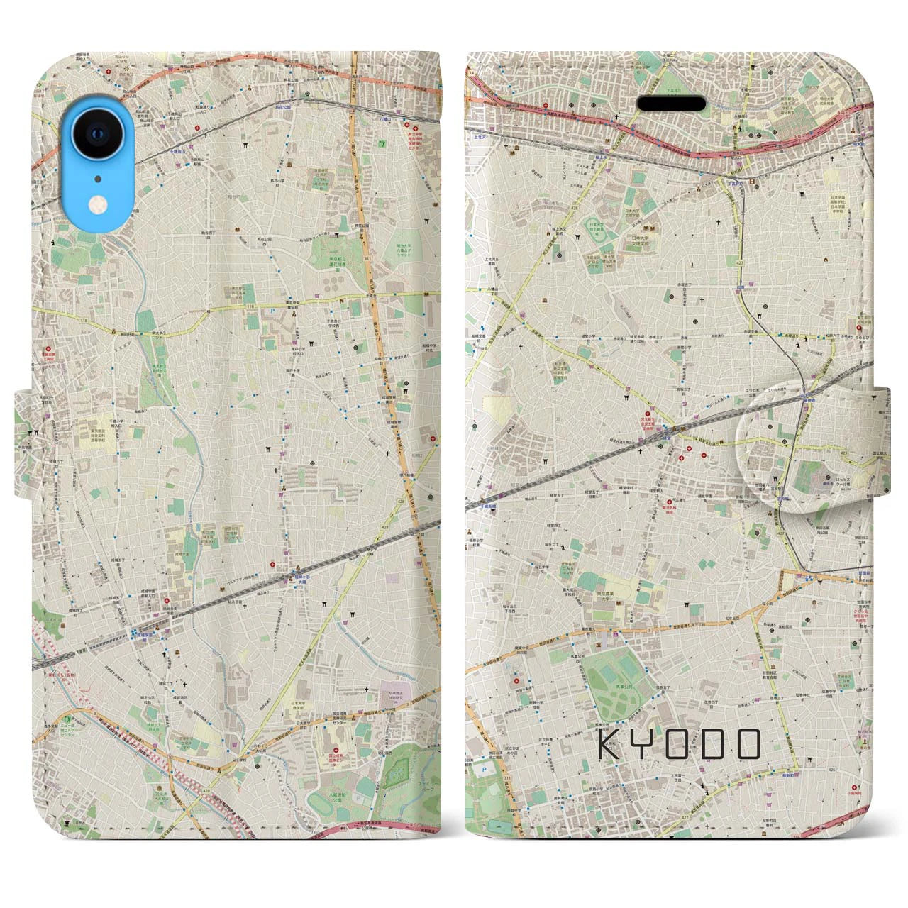 【経堂】地図柄iPhoneケース（手帳両面タイプ・ナチュラル）iPhone XR 用