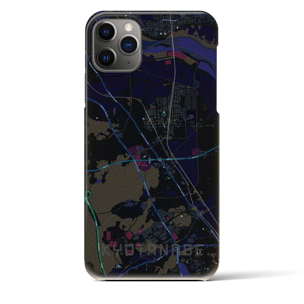 【京田辺】地図柄iPhoneケース（バックカバータイプ・ブラック）iPhone 11 Pro Max 用