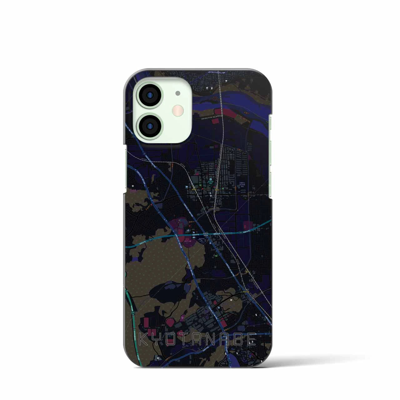 【京田辺】地図柄iPhoneケース（バックカバータイプ・ブラック）iPhone 12 mini 用