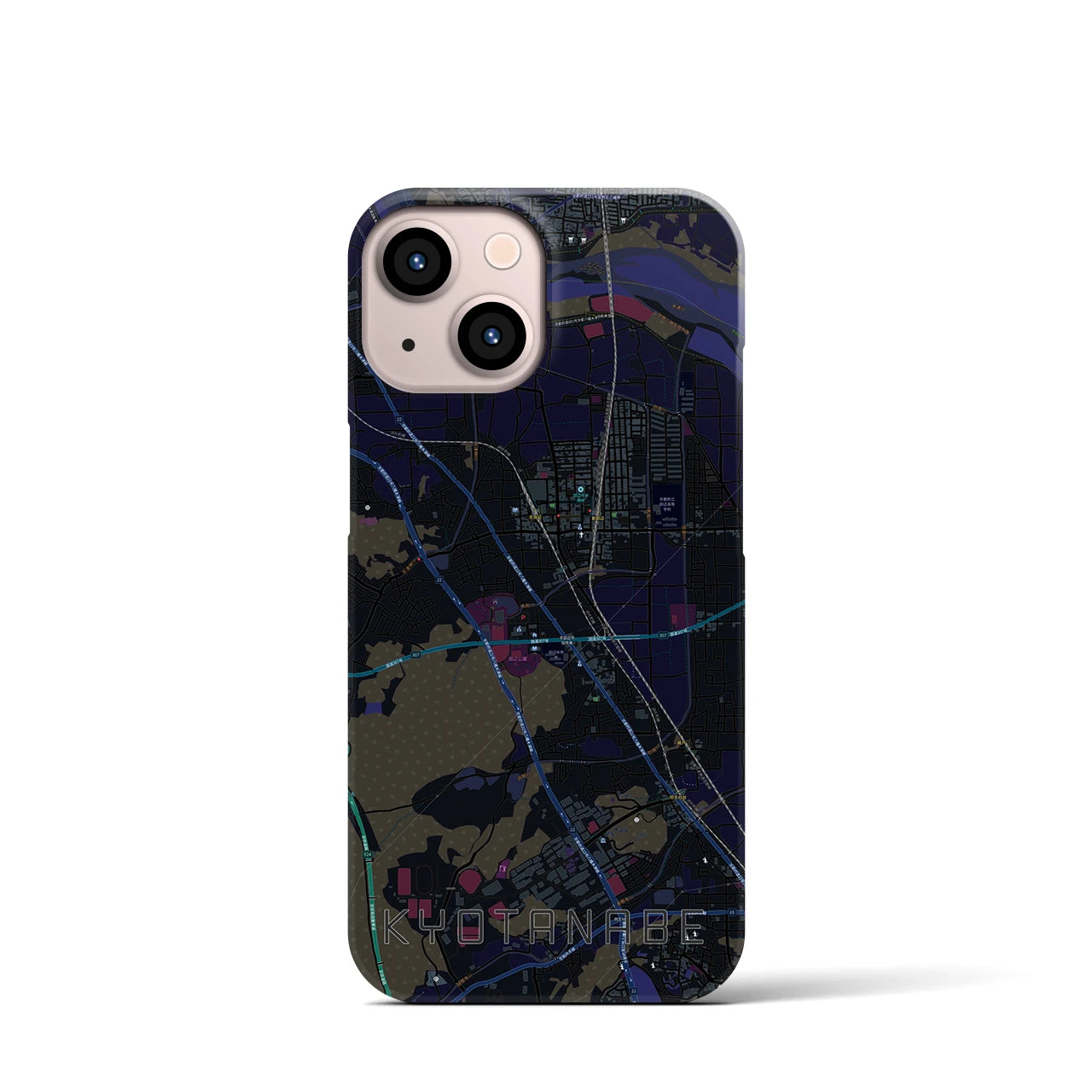 【京田辺】地図柄iPhoneケース（バックカバータイプ・ブラック）iPhone 13 mini 用