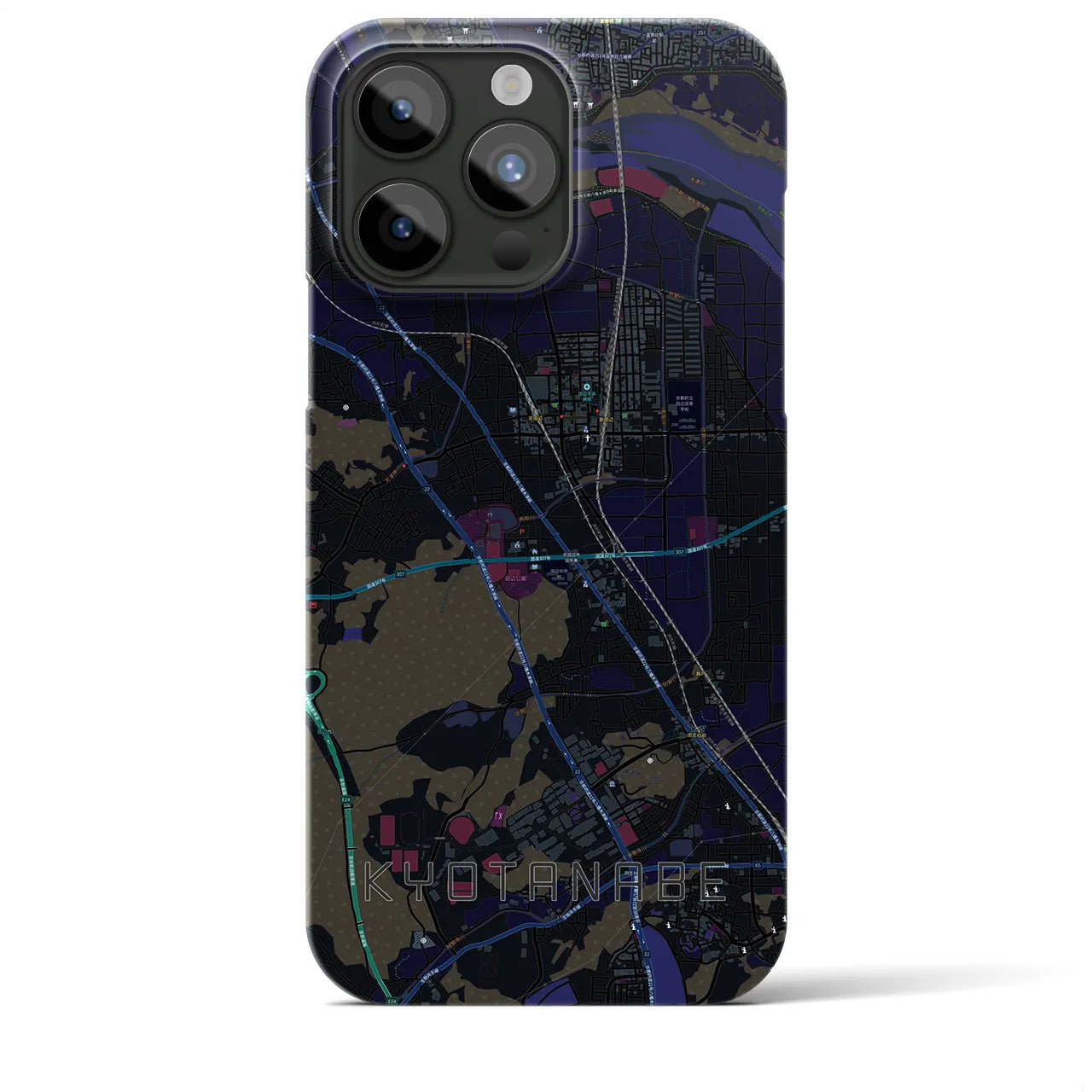 【京田辺】地図柄iPhoneケース（バックカバータイプ・ブラック）iPhone 15 Pro Max 用