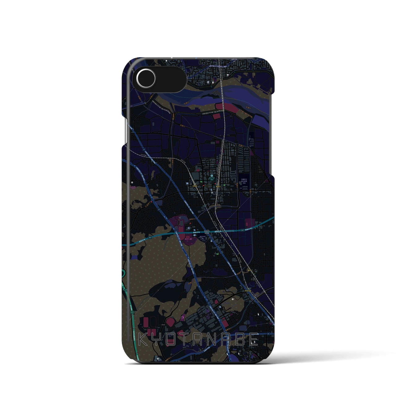 【京田辺】地図柄iPhoneケース（バックカバータイプ・ブラック）iPhone SE（第3 / 第2世代） / 8 / 7 / 6s / 6 用
