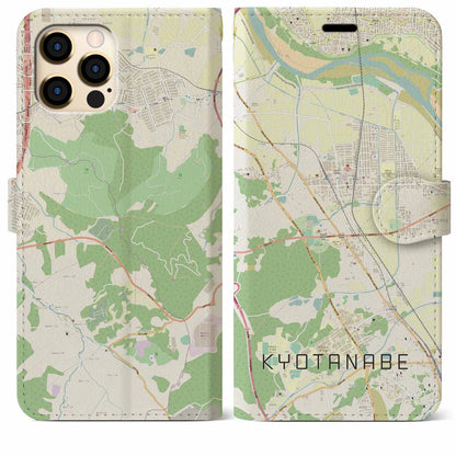 【京田辺（京都府）】地図柄iPhoneケース（手帳タイプ）ナチュラル・iPhone 12 Pro Max 用