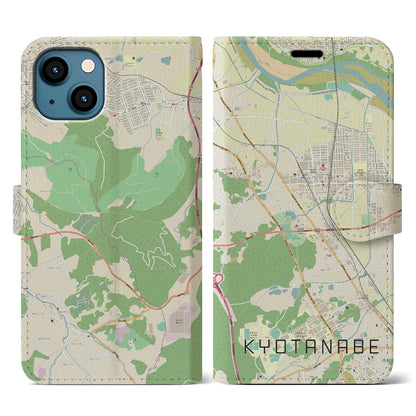 【京田辺（京都府）】地図柄iPhoneケース（手帳タイプ）ナチュラル・iPhone 13 用