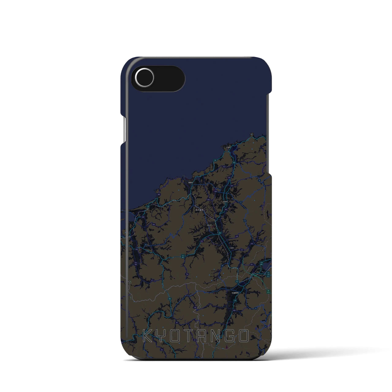 【京丹後】地図柄iPhoneケース（バックカバータイプ・ブラック）iPhone SE（第3 / 第2世代） / 8 / 7 / 6s / 6 用