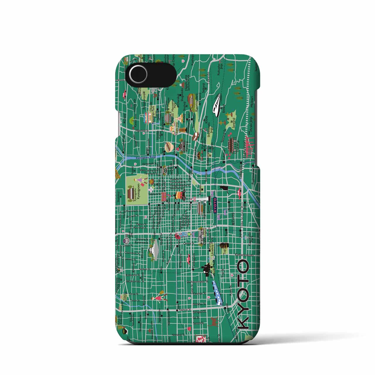 【京都（イラスト）】地図柄iPhoneケース（バックカバータイプ・常盤緑）iPhone SE（第3 / 第2世代） / 8 / 7 / 6s / 6 用