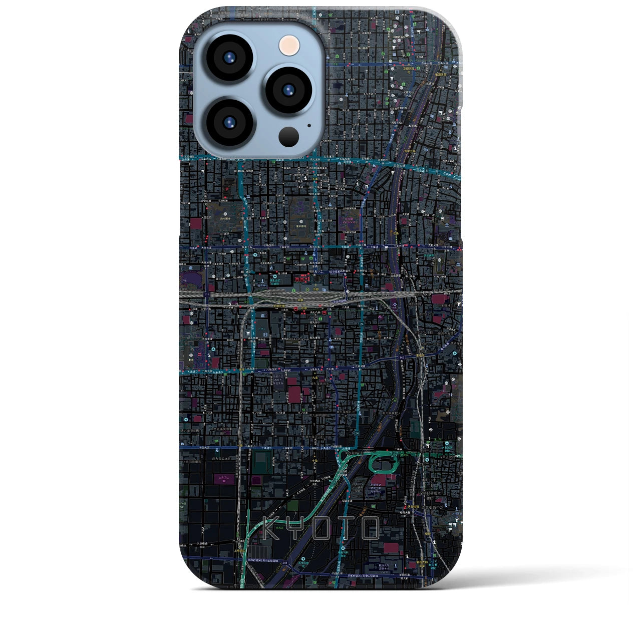 【京都2】地図柄iPhoneケース（バックカバータイプ・ブラック）iPhone 13 Pro Max 用