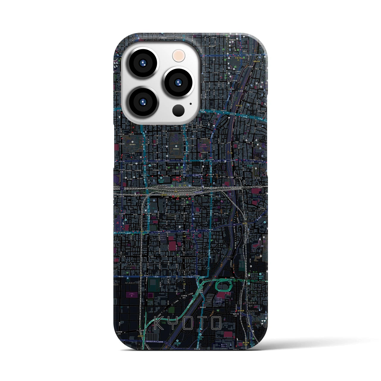【京都2】地図柄iPhoneケース（バックカバータイプ・ブラック）iPhone 13 Pro 用